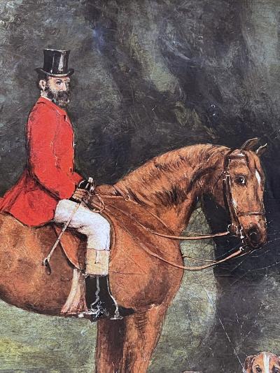 An English regency style hand painted wooden hunting tray on stand