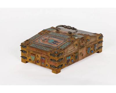 An Exceptional American Caldwell Renaissance Style Bronze and Enamel Humidor
