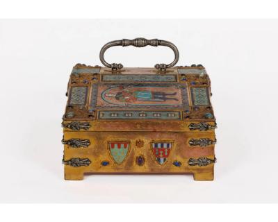An Exceptional American Caldwell Renaissance Style Bronze and Enamel Humidor