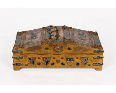 An Exceptional American Caldwell Renaissance Style Bronze and Enamel Humidor