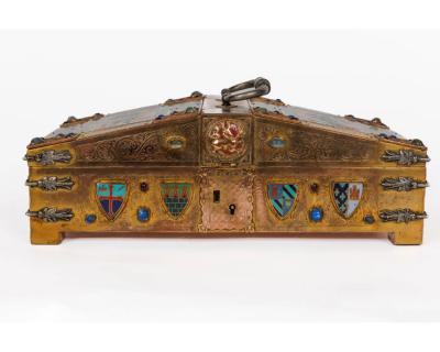 An Exceptional American Caldwell Renaissance Style Bronze and Enamel Humidor