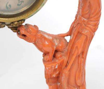 An Exceptional Edward I Farmer Jade and Coral Clock Garniture with Lamps