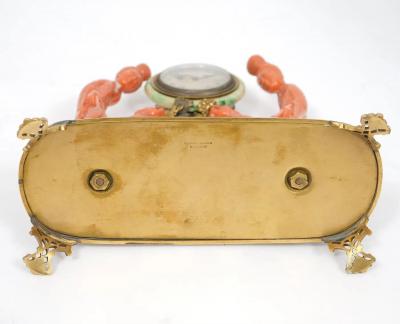 An Exceptional Edward I Farmer Jade and Coral Clock Garniture with Lamps