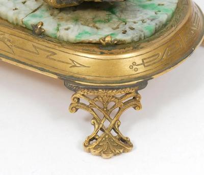 An Exceptional Edward I Farmer Jade and Coral Clock Garniture with Lamps