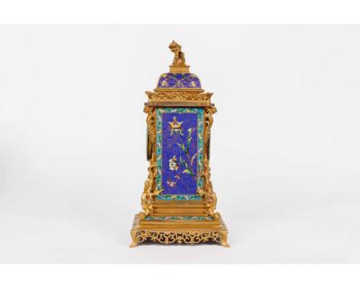 An Exceptional French Japonisme Ormolu and Champleve Enamel Five Piece Clock Set