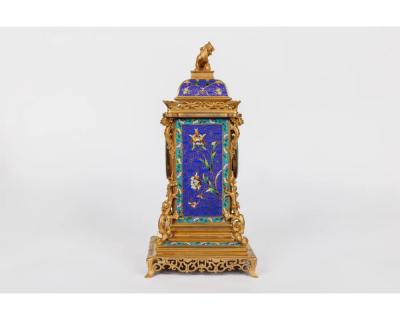 An Exceptional French Japonisme Ormolu and Champleve Enamel Five Piece Clock Set