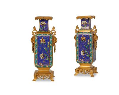 An Exceptional French Japonisme Ormolu and Champleve Enamel Five Piece Clock Set