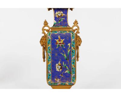 An Exceptional French Japonisme Ormolu and Champleve Enamel Five Piece Clock Set