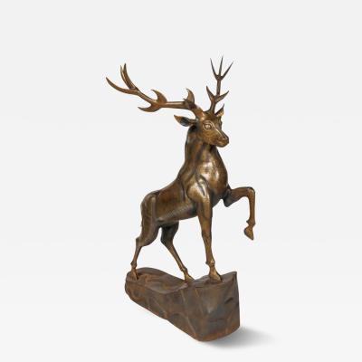 An Exceptional Life Size Middle Eastern Gold Inlaid Steel Deer Sculpture