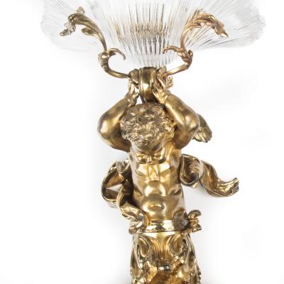 An Exceptional Pair of Ormolu Glass Triton Wall Lights by Lerolle of Paris