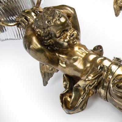 An Exceptional Pair of Ormolu Glass Triton Wall Lights by Lerolle of Paris