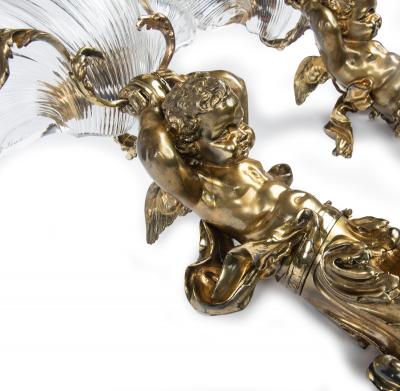 An Exceptional Pair of Ormolu Glass Triton Wall Lights by Lerolle of Paris