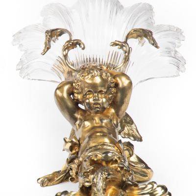 An Exceptional Pair of Ormolu Glass Triton Wall Lights by Lerolle of Paris