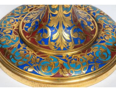 An Exceptional Suite of Champleve Enamel Ormolu Candelabra by Sevin Barbedienne