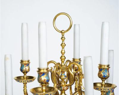 An Exceptional Suite of Champleve Enamel Ormolu Candelabra by Sevin Barbedienne