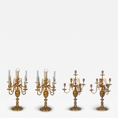 An Exceptional Suite of Champleve Enamel Ormolu Candelabra by Sevin Barbedienne