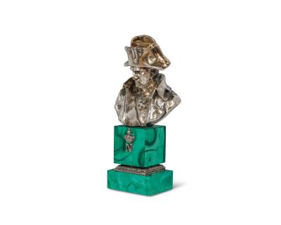 An Exquisite French Silver and Malachite Bust of Napoleon By Emile Pinedo