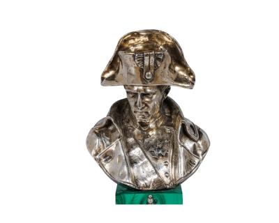 An Exquisite French Silver and Malachite Bust of Napoleon By Emile Pinedo
