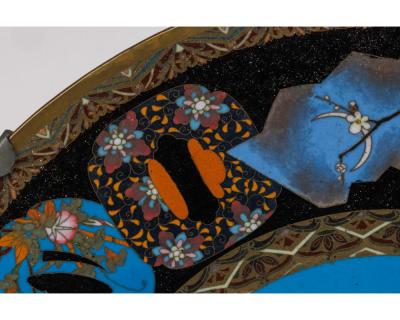 An Exquisite Large Pair of Meiji Period Cloisonn Enamel Plates with Tsubas