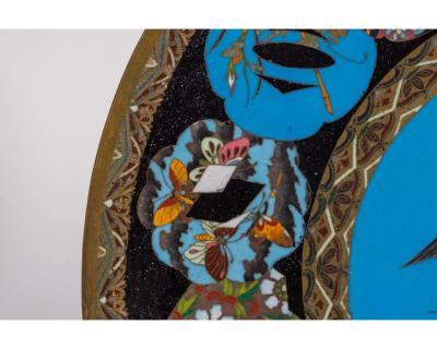 An Exquisite Large Pair of Meiji Period Cloisonn Enamel Plates with Tsubas