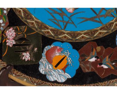 An Exquisite Large Pair of Meiji Period Cloisonn Enamel Plates with Tsubas