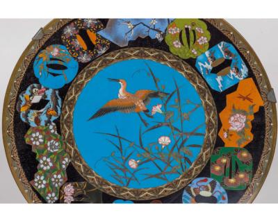 An Exquisite Large Pair of Meiji Period Cloisonn Enamel Plates with Tsubas