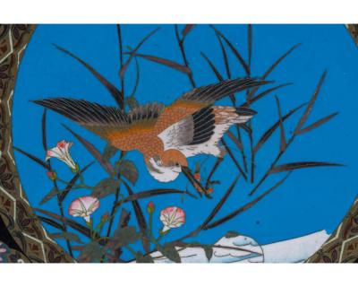 An Exquisite Large Pair of Meiji Period Cloisonn Enamel Plates with Tsubas
