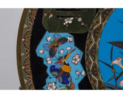 An Exquisite Large Pair of Meiji Period Cloisonn Enamel Plates with Tsubas