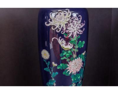 An Exquisite Pair Of Japanese Cloisonn Enamel Vases with Chrysanthemum Blossoms