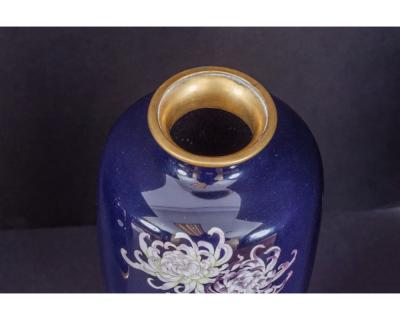An Exquisite Pair Of Japanese Cloisonn Enamel Vases with Chrysanthemum Blossoms