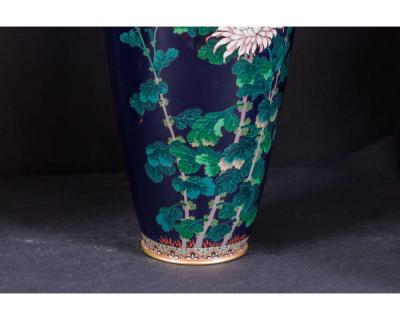 An Exquisite Pair Of Japanese Cloisonn Enamel Vases with Chrysanthemum Blossoms