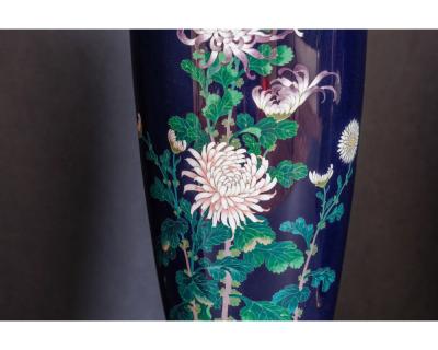 An Exquisite Pair Of Japanese Cloisonn Enamel Vases with Chrysanthemum Blossoms