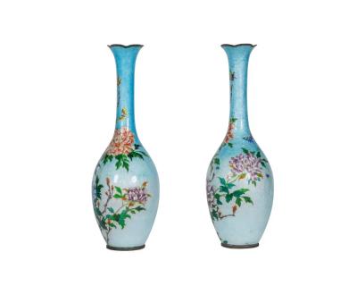 An Exquisite and Large Pair of Meiji Japanese Ginbari Cloisonne Enamel Vases