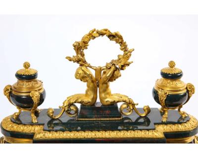 An Exquisite and Rare French Louis XVI Style Ormolu Mounted Bloodstone Inkwell