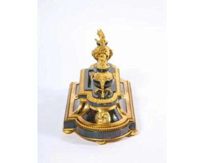 An Exquisite and Rare French Louis XVI Style Ormolu Mounted Bloodstone Inkwell