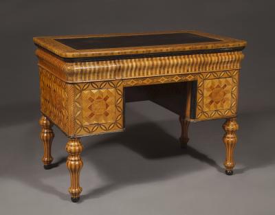 An Extraordinary Geometric Marquetry Kneehole Desk