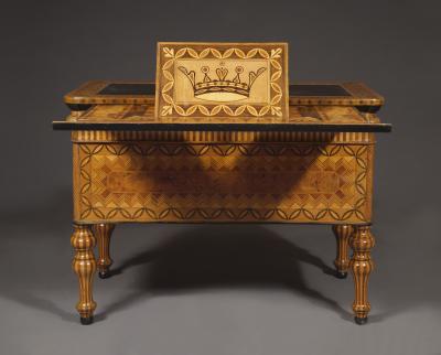 An Extraordinary Geometric Marquetry Kneehole Desk