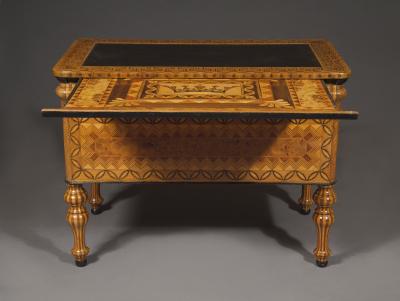 An Extraordinary Geometric Marquetry Kneehole Desk