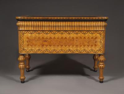 An Extraordinary Geometric Marquetry Kneehole Desk