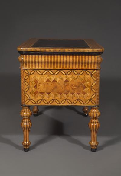 An Extraordinary Geometric Marquetry Kneehole Desk