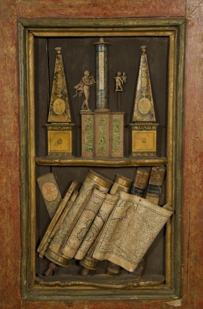 An Extraordinary Polychrome Painted And Parcel Gilt Cabinet With Reliefs