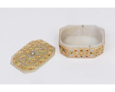 An Imperial Mughal Gold Jade Box Set With Diamonds and Semi Precious Stones