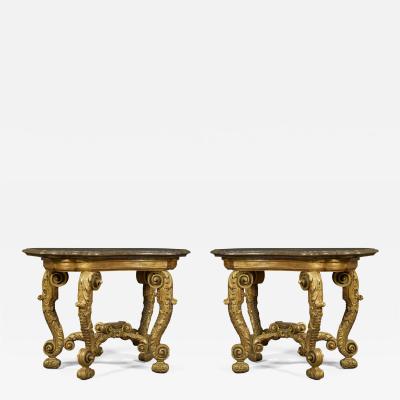 An Imposing Pair Of Giltwood Console Tables Bearing Their Original Marble Tops