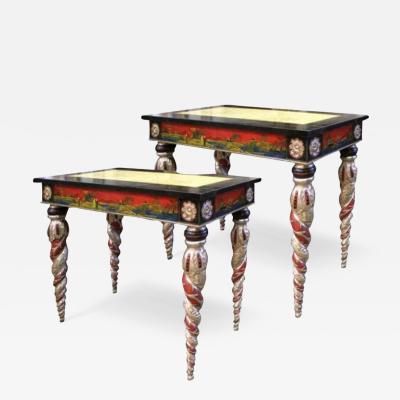 An Incomparable Pair of 18th Century Venetian Chinoiserie Lacquered