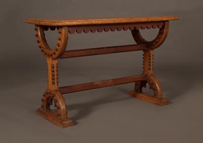 An Interesting Pitch Pine And Mahogany Center Table In The Gothic Taste