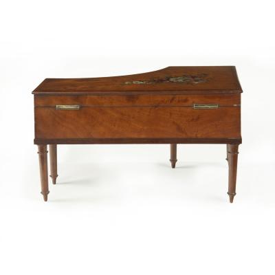 An Irish miniature satinwood piano sewing box painted by Herbert Cooper