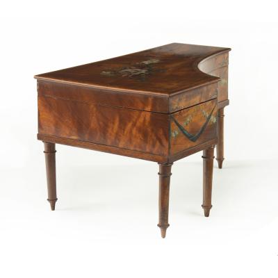 An Irish miniature satinwood piano sewing box painted by Herbert Cooper