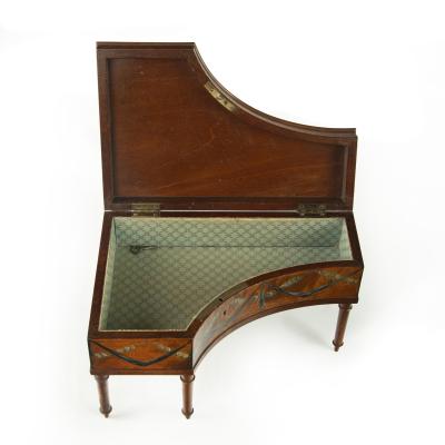 An Irish miniature satinwood piano sewing box painted by Herbert Cooper