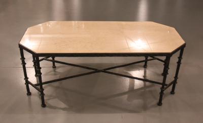 An Iron Coffee Table with Limestone Top USA circa 2000
