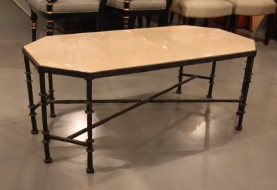 An Iron Coffee Table with Limestone Top USA circa 2000